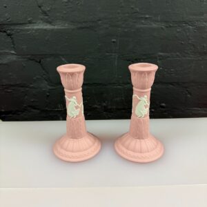 Wedgwood Jasper Ware Pink Candle Stick Holders 6" High Pair Dancing Hours Set