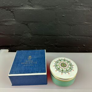 Royal Worcester Large Trinket Box Green and Orange Gems 10.5 cm W x 6 cm H Boxed