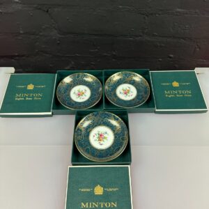 3 x Minton Brocade Small Plates / Dishes Coasters 4.5" Wide Green Boxed Set