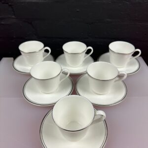6 x Royal Doulton Platinum Concord H5048 Tea Cups and Saucers Set