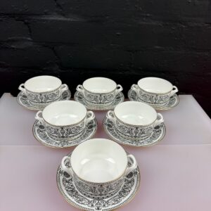 Royal Worcester Padua Handled Soup Coupes Bowls and Stands / Saucers Set of 6