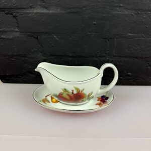 Royal Worcester Evesham Gold Gravy Boat Sauce Jug & Stand Drip Plate Fruit Set