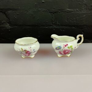 Coalport Shrewsbury Milk / Cream Jug 7 cm and Open Sugar Bowl Set Pink Stamps