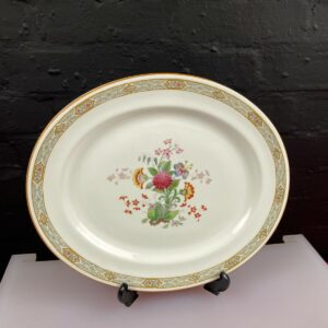 Vintage Royal Worcester Floral Orange Rim Oval Serving Platter Plate 15.5"