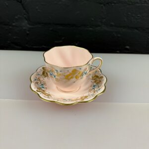 Coalport Strange Orchid Pink Gold and Blue Scalloped Tea Cup and Saucer Set