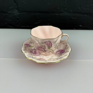 Coalport Sweet Pea Pink Scalloped Tea Cup and Saucer Set