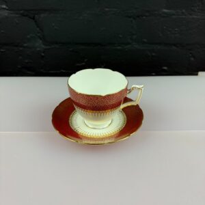Coalport Bude Red and Filigree Gold Tea Cup and Saucer Set