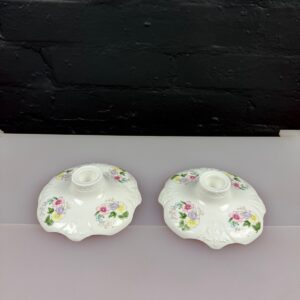 Aynsley Wild Tudor RARE Pair of Flat Candle Stick Holder Candlestick 5.5" Wide