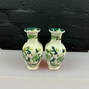 Masons Ironstone Chartreuse Pattern Small Flower Vase 15.5 cm High Set of 2