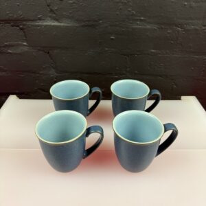 Denby Blue Jetty Curved Tea / Coffee Mugs 10 cm High Set of 4