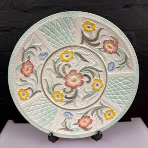 H. J. Wood Burslem England Majolica Pottery Decorative Wall Plate 16.25" Floral