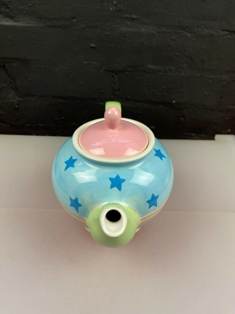 Whittard of Chelsea Candy Hand Painted Large Teapot Blue Pink With Blue