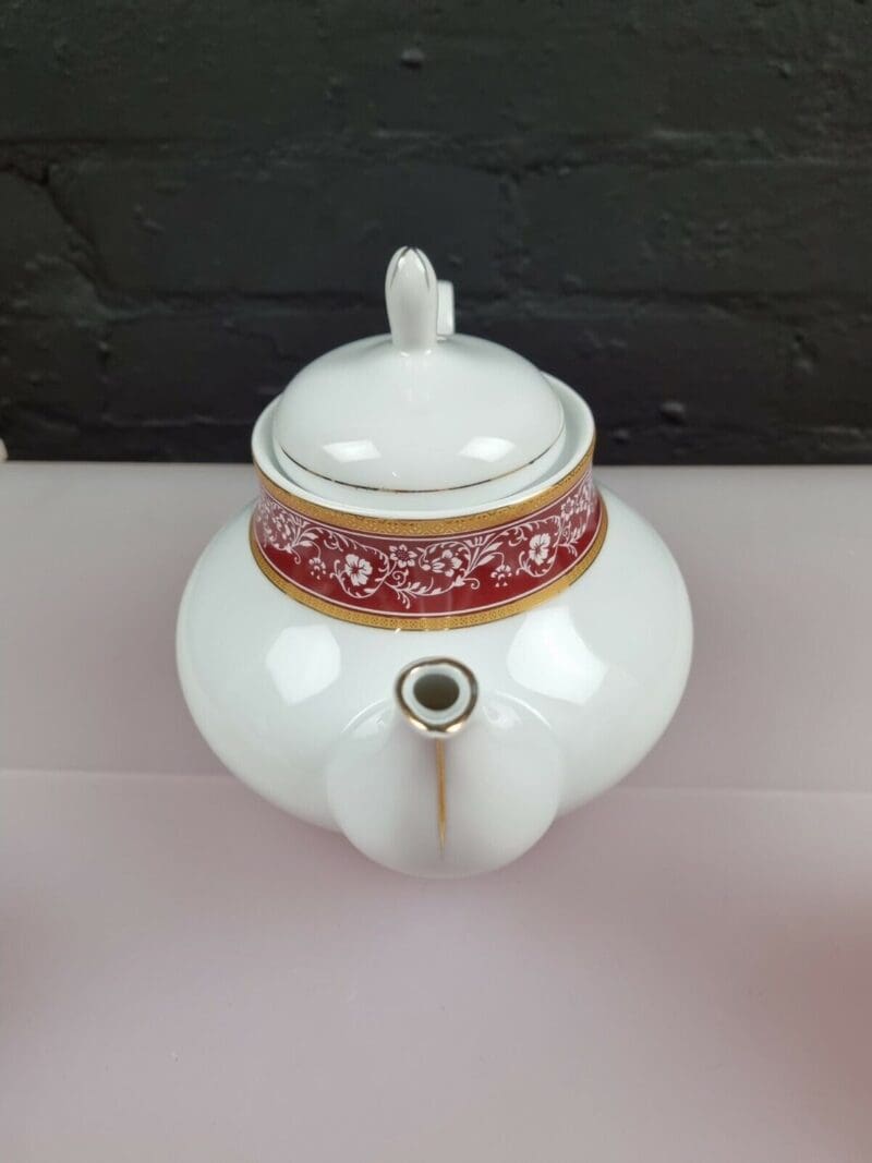 Waterside Fine China Red and Gold Teapot Jug Sugar Set No1