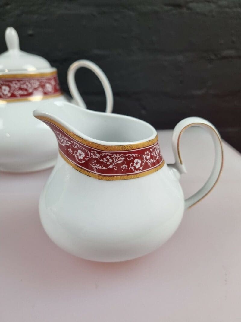 Waterside Fine China Red and Gold Teapot Jug Sugar Set No1